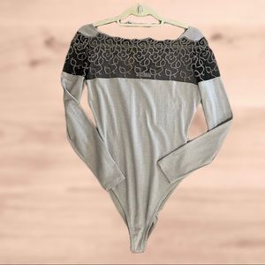 Vintage Gray bodysuit with black lace size L